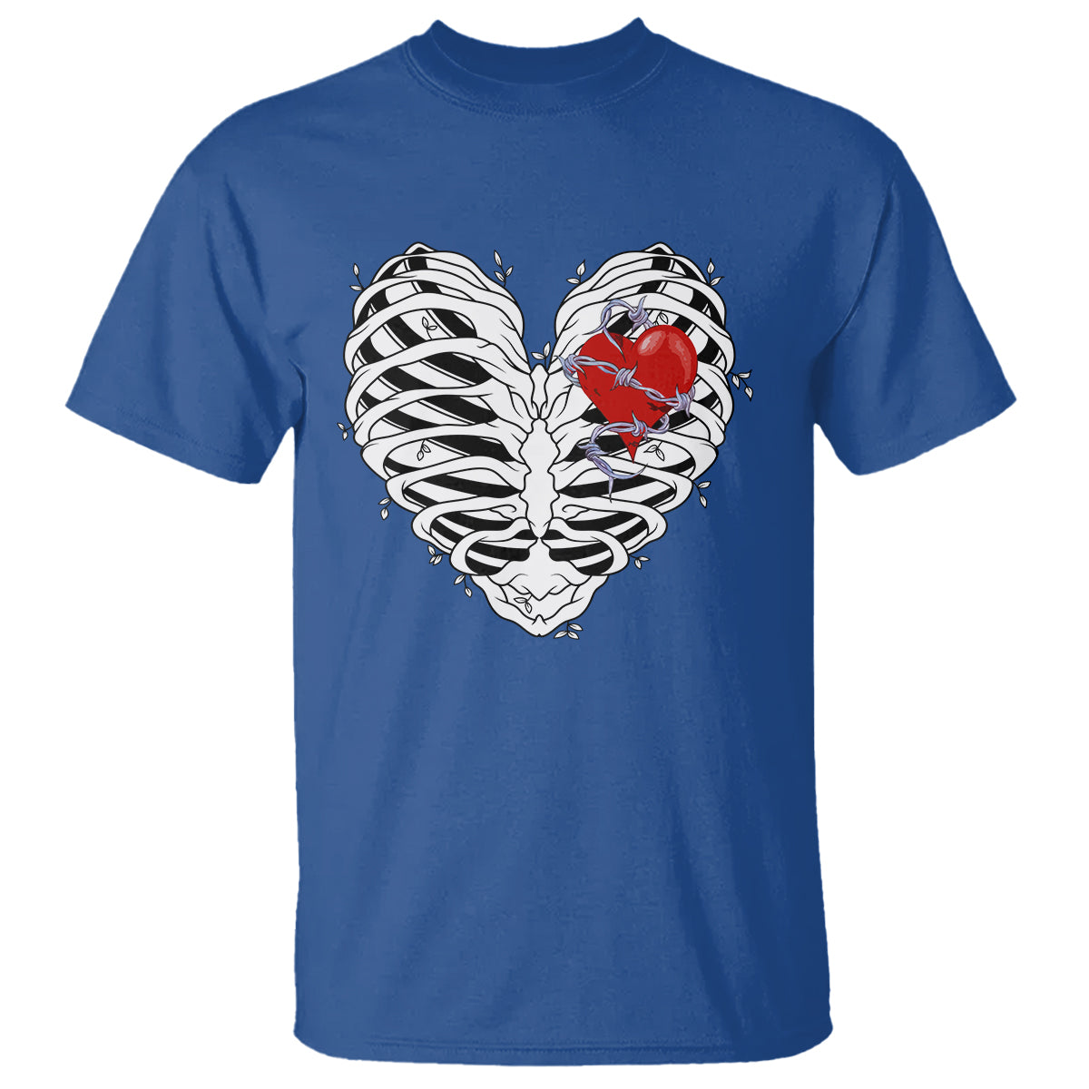 Valentine's Day T Shirt Gothic Valentine Skeleton With Barbed Wire Heart - Wonder Print Shop