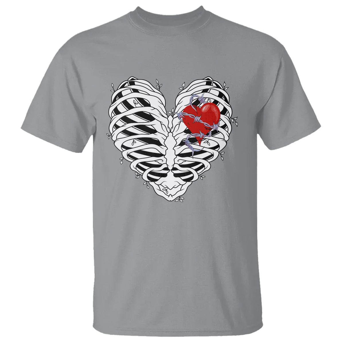 Valentine's Day T Shirt Gothic Valentine Skeleton With Barbed Wire Heart - Wonder Print Shop
