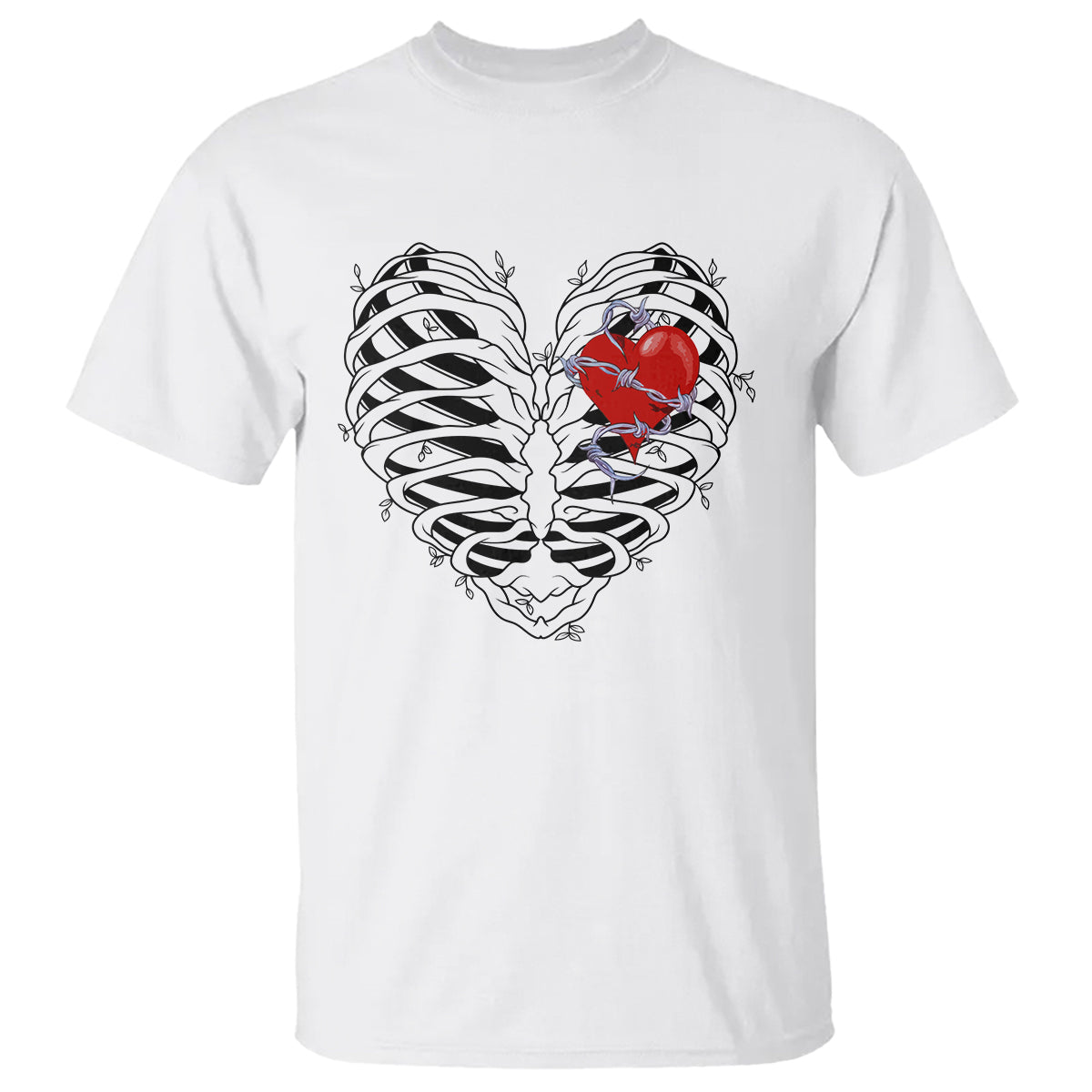 Valentine's Day T Shirt Gothic Valentine Skeleton With Barbed Wire Heart - Wonder Print Shop