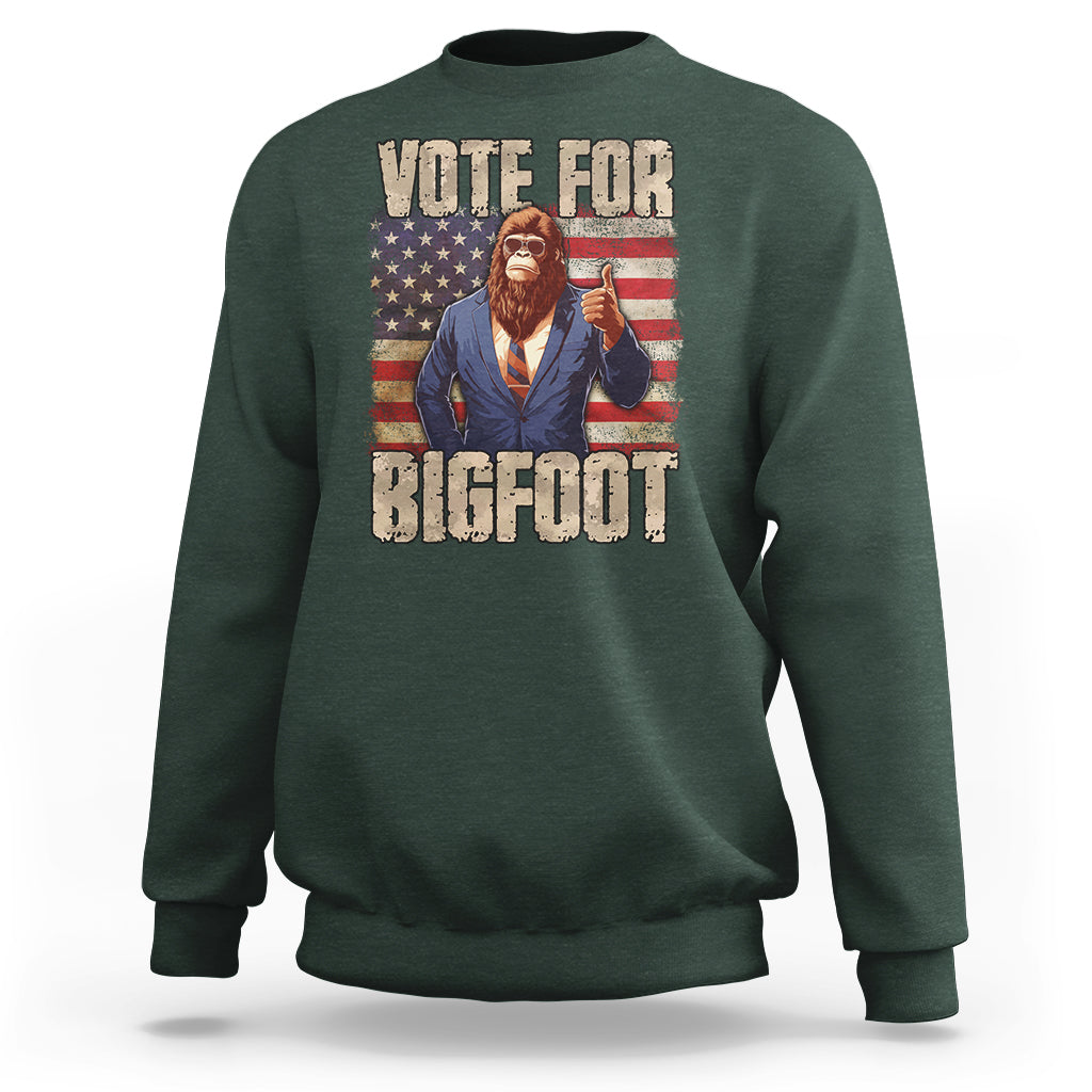 Vote For Bigfoot President Election Funny Sasquatch USA Flag Sweatshirt - Wonder Print Shop