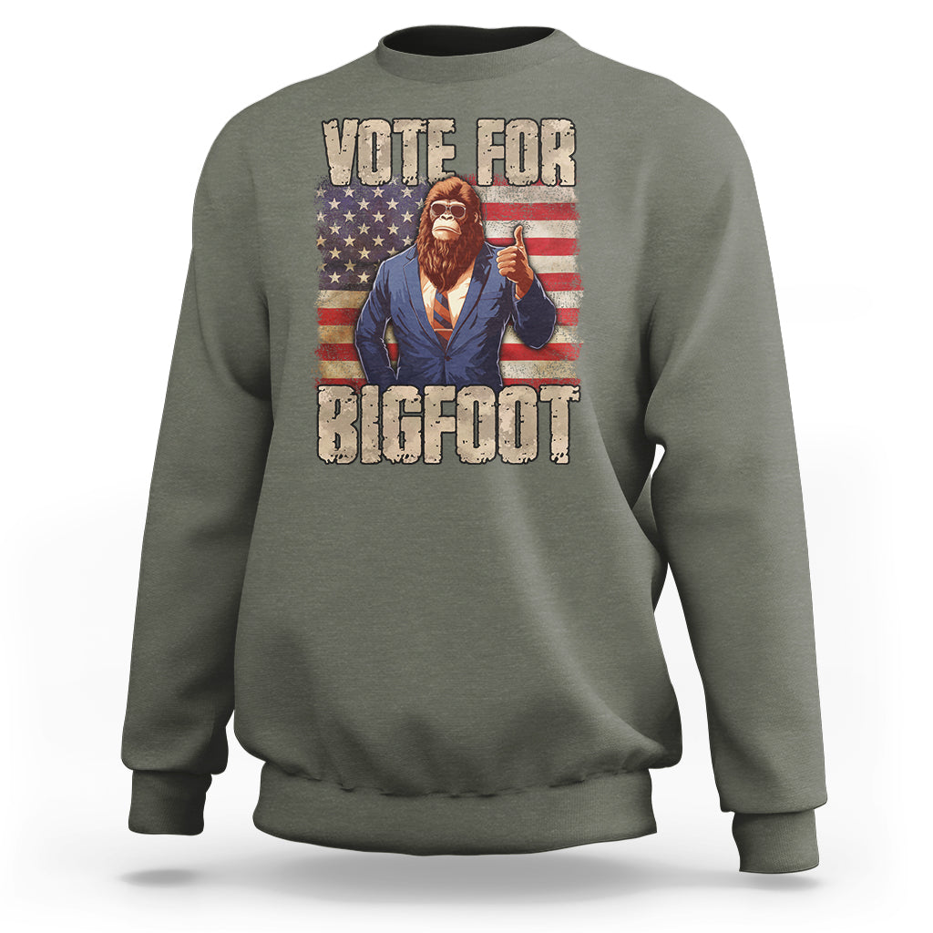 Vote For Bigfoot President Election Funny Sasquatch USA Flag Sweatshirt - Wonder Print Shop