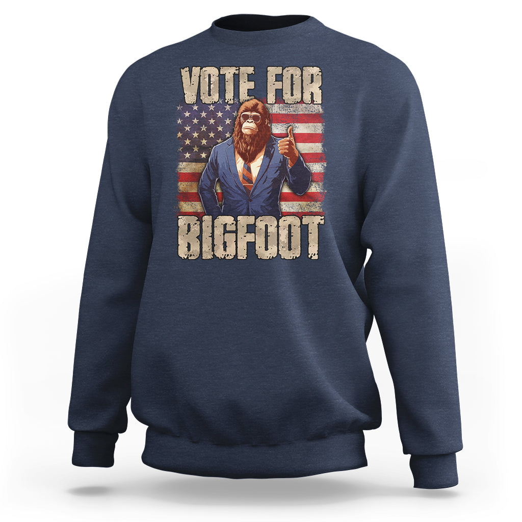 Vote For Bigfoot President Election Funny Sasquatch USA Flag Sweatshirt - Wonder Print Shop
