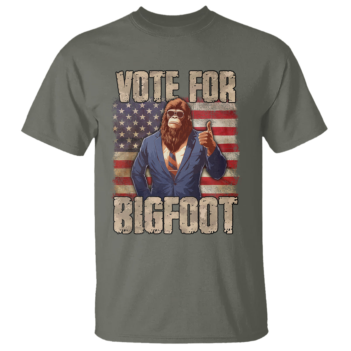 Vote For Bigfoot President Election Funny Sasquatch USA Flag T Shirt - Wonder Print Shop
