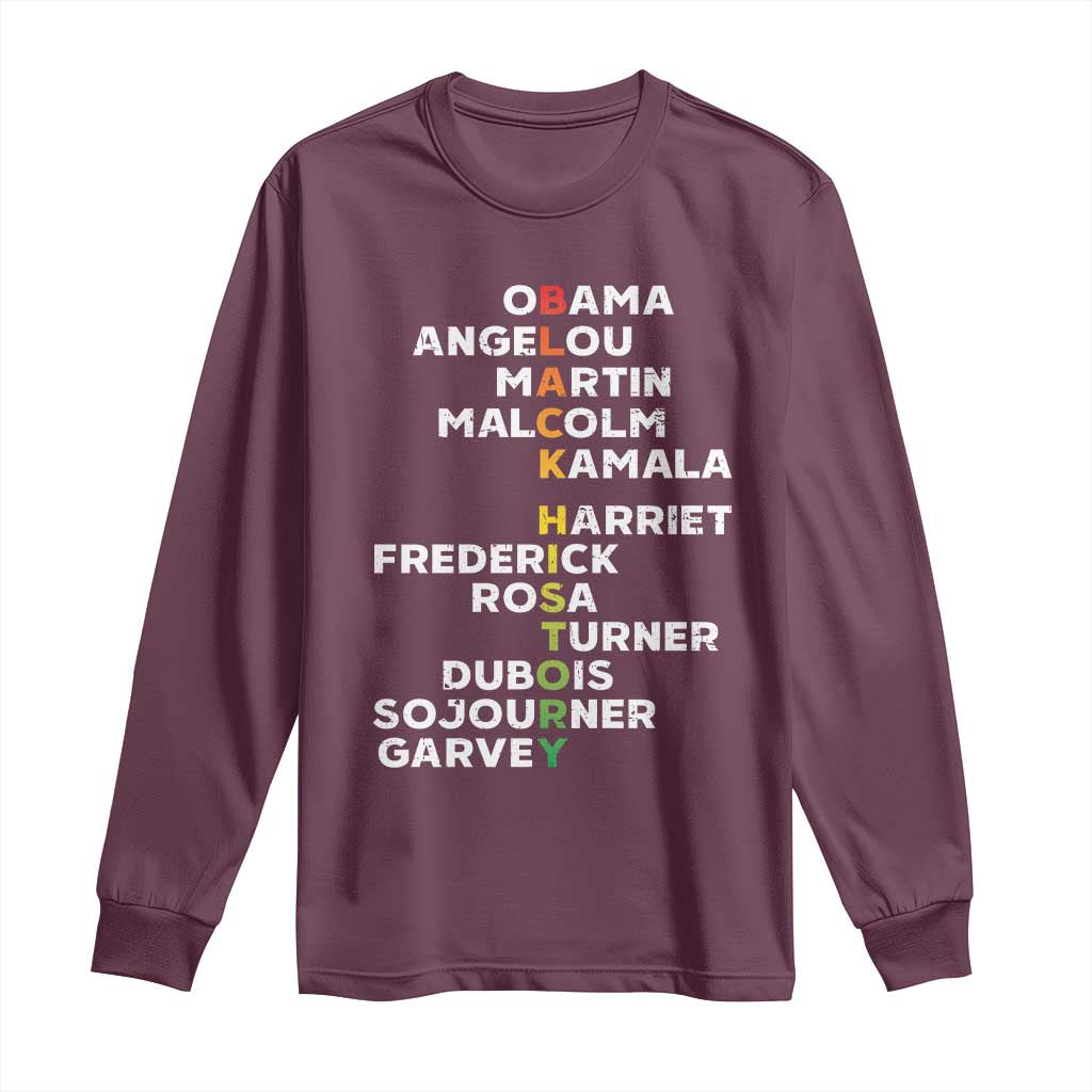 Black History Leaders Long Sleeve Shirt Obama Martin Malcolm Harriet