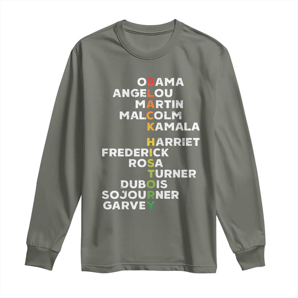 Black History Leaders Long Sleeve Shirt Obama Martin Malcolm Harriet