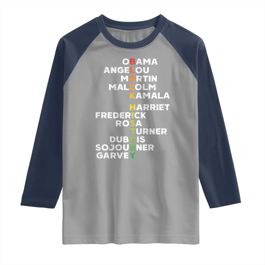 Black History Leaders Raglan Shirt Obama Martin Malcolm Harriet