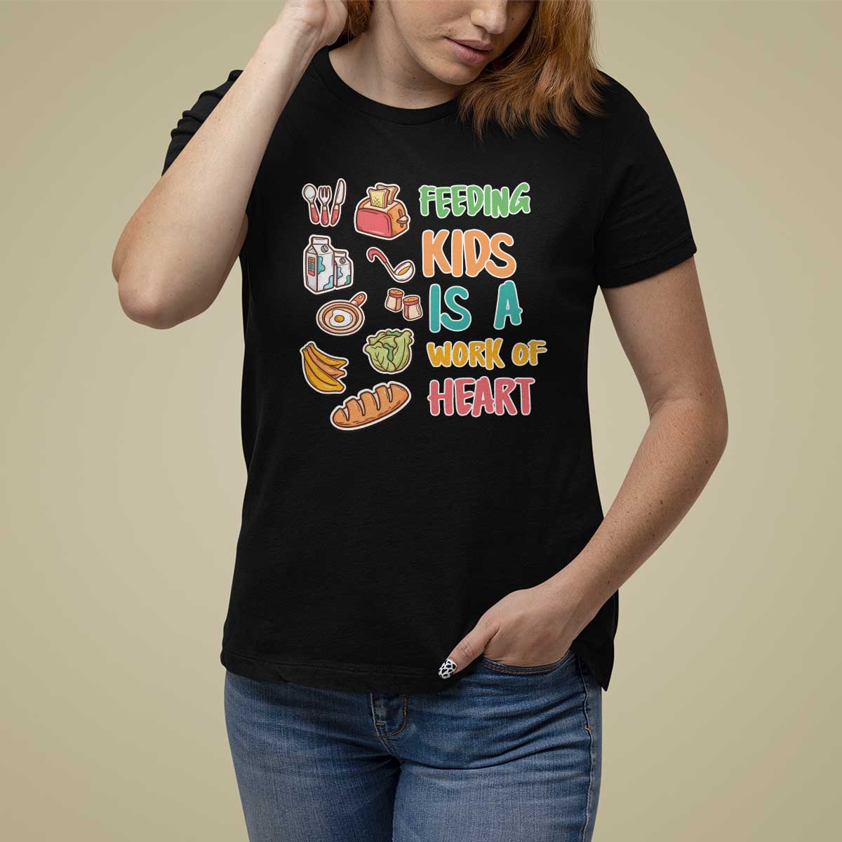 Lunch Lady T Shirt For Women Feeding Kids Is A Work of Heart - Wonder Print Shop