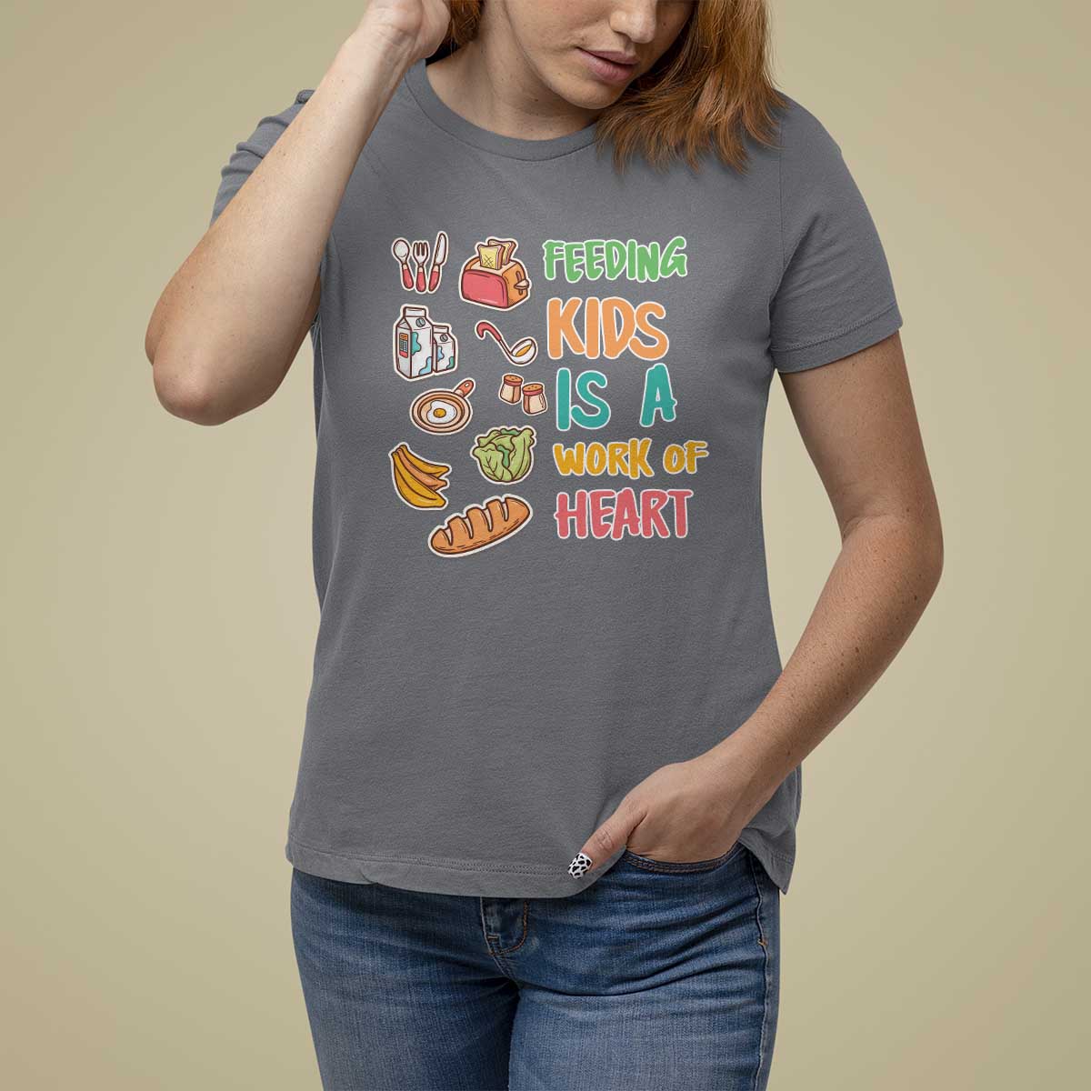 Lunch Lady T Shirt For Women Feeding Kids Is A Work of Heart - Wonder Print Shop