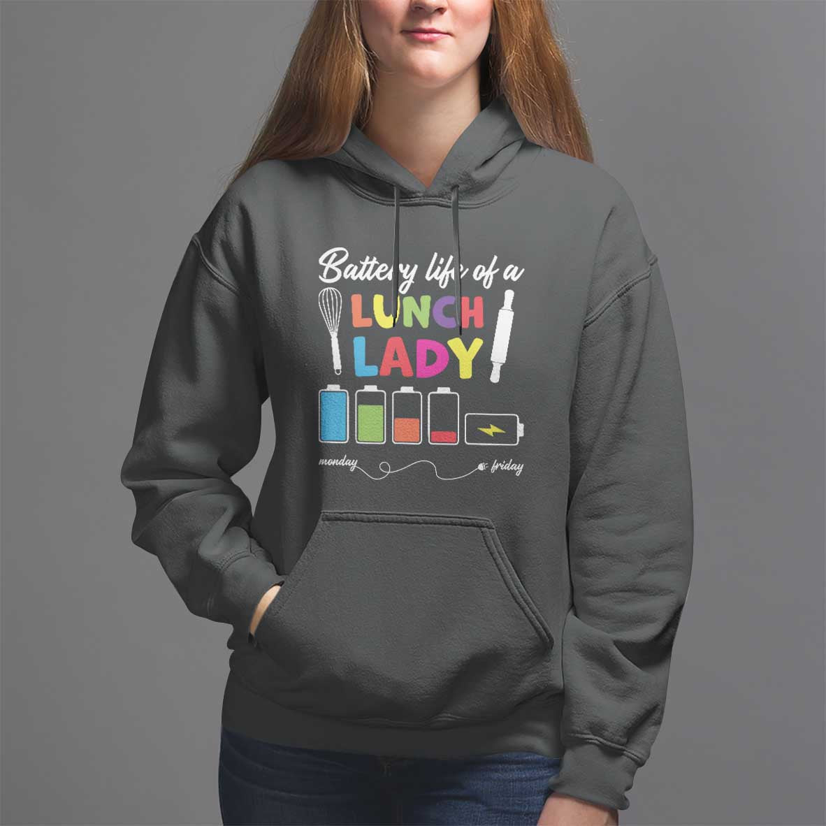 Funny Battery Life Of A Lunch Lady Hoodie - Wonder Print Shop