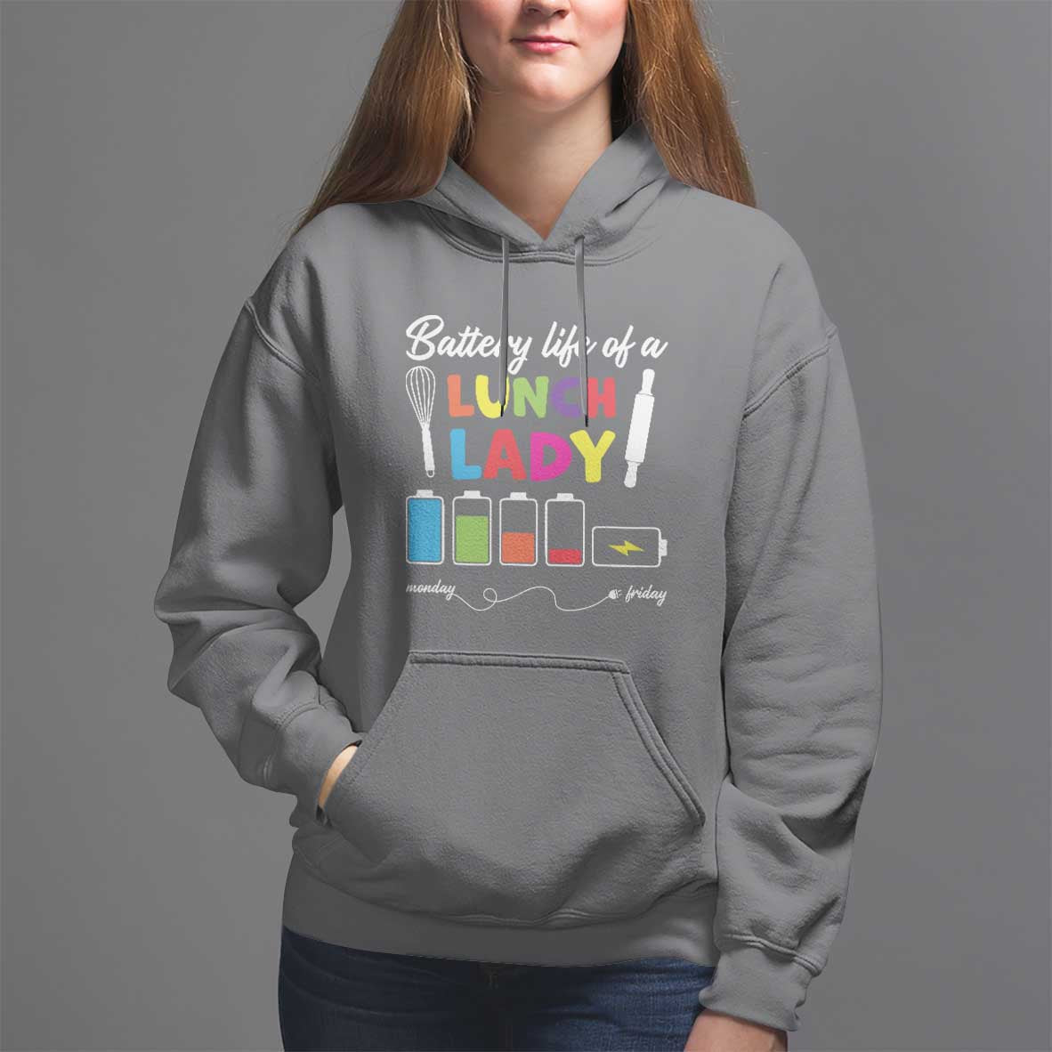 Funny Battery Life Of A Lunch Lady Hoodie - Wonder Print Shop