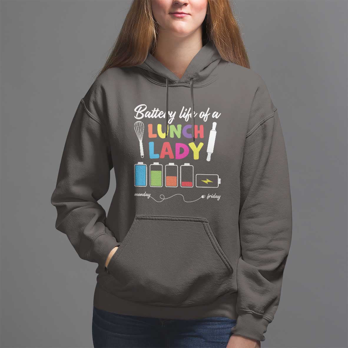 Funny Battery Life Of A Lunch Lady Hoodie - Wonder Print Shop