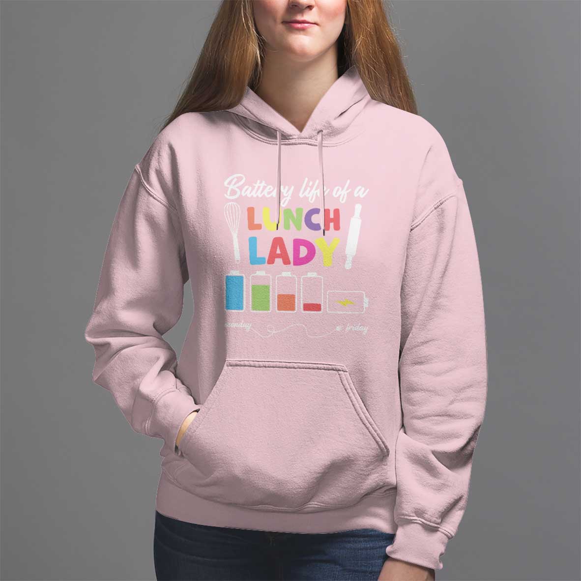 Funny Battery Life Of A Lunch Lady Hoodie - Wonder Print Shop