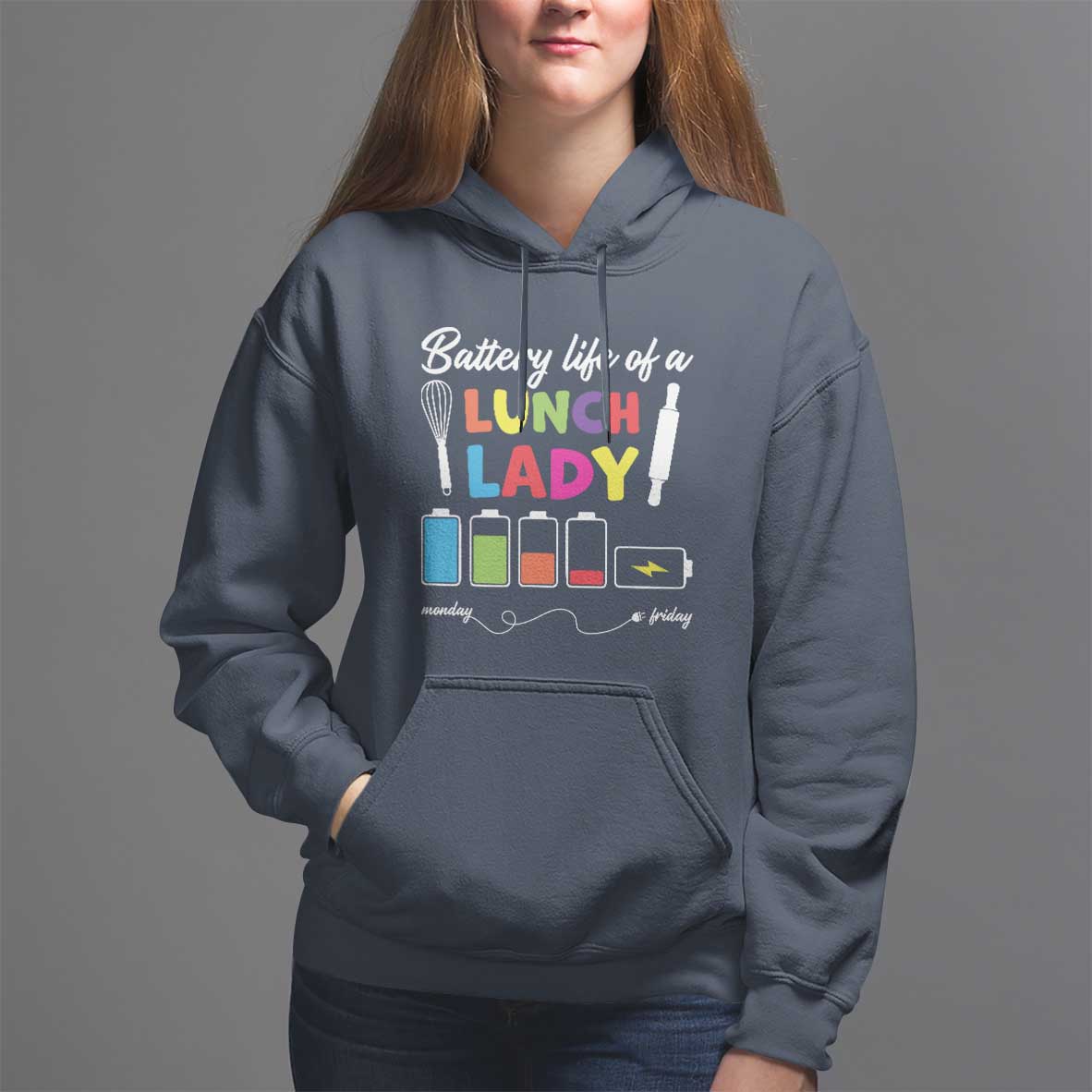 Funny Battery Life Of A Lunch Lady Hoodie - Wonder Print Shop