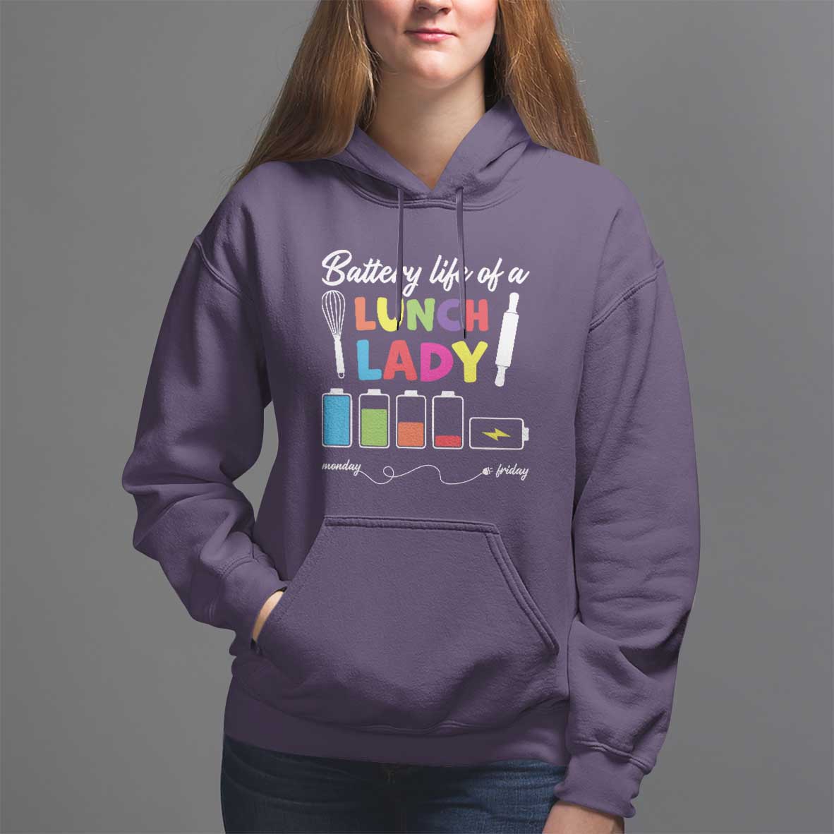 Funny Battery Life Of A Lunch Lady Hoodie - Wonder Print Shop