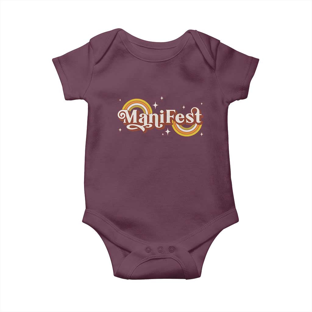Manifest Baby Onesie Retro Groovy Rainbow Law Of Attraction