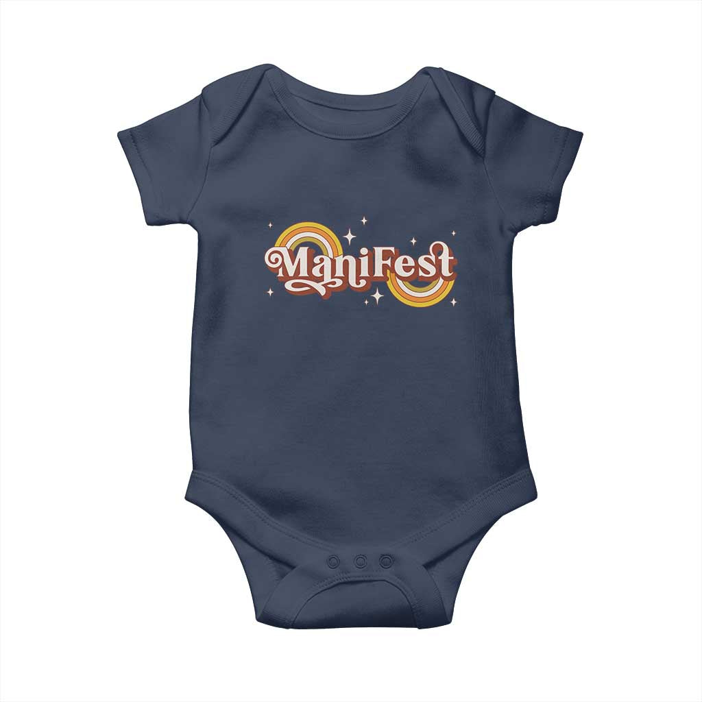 Manifest Baby Onesie Retro Groovy Rainbow Law Of Attraction
