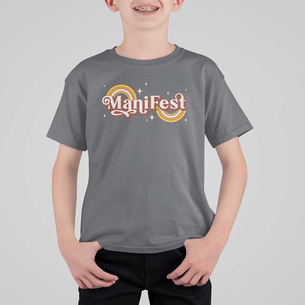 Manifest T Shirt For Kid Retro Groovy Rainbow Law Of Attraction