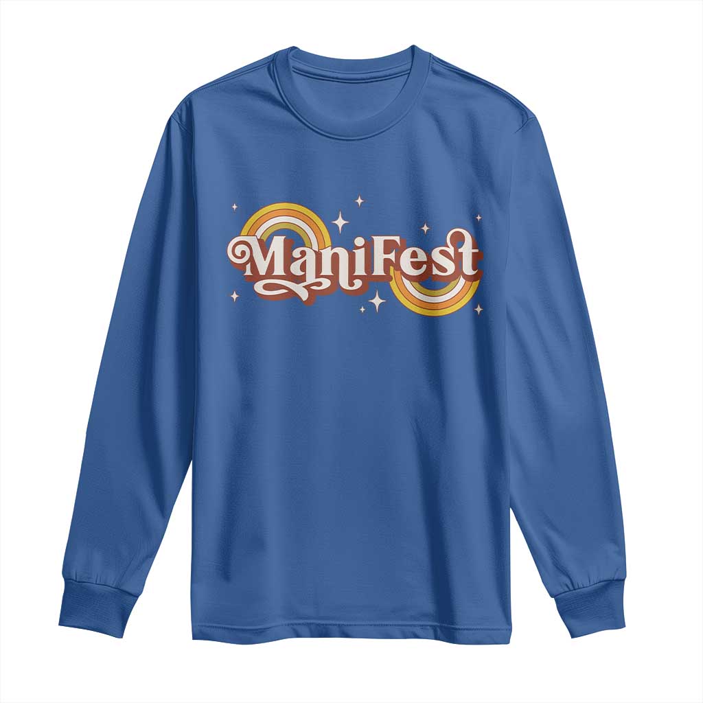 Manifest Long Sleeve Shirt Retro Groovy Rainbow Law Of Attraction