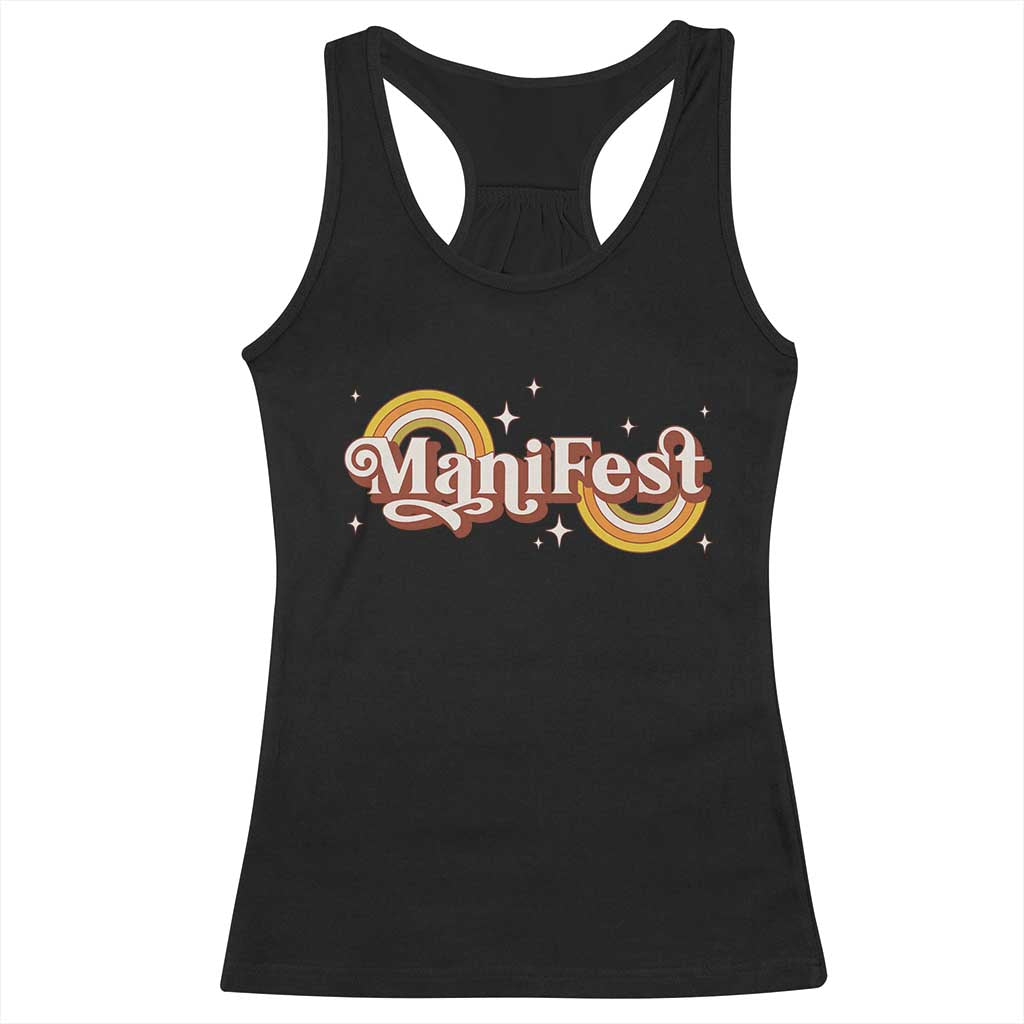 Manifest Racerback Tank Top Retro Groovy Rainbow Law Of Attraction