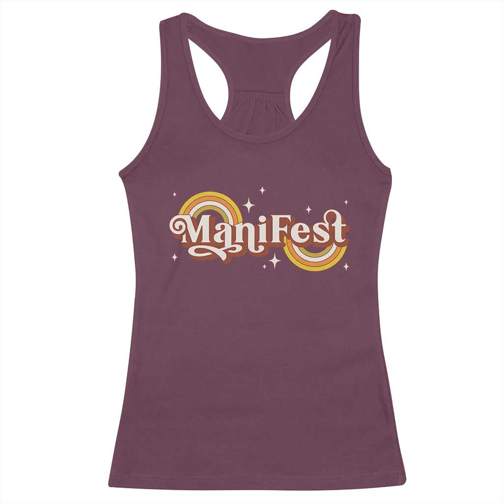 Manifest Racerback Tank Top Retro Groovy Rainbow Law Of Attraction