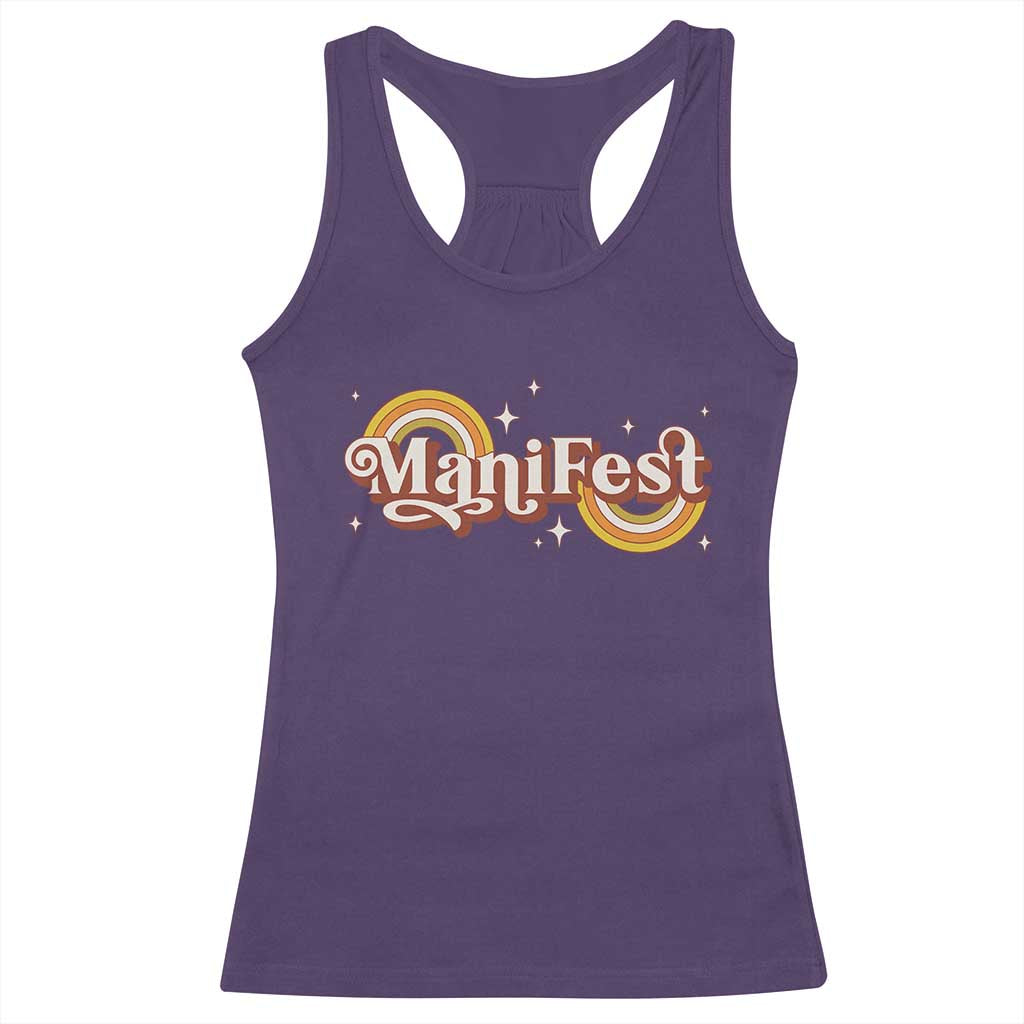 Manifest Racerback Tank Top Retro Groovy Rainbow Law Of Attraction