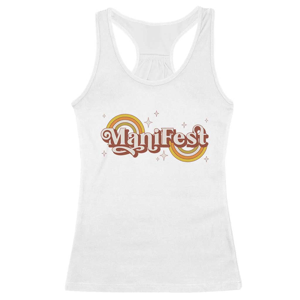 Manifest Racerback Tank Top Retro Groovy Rainbow Law Of Attraction