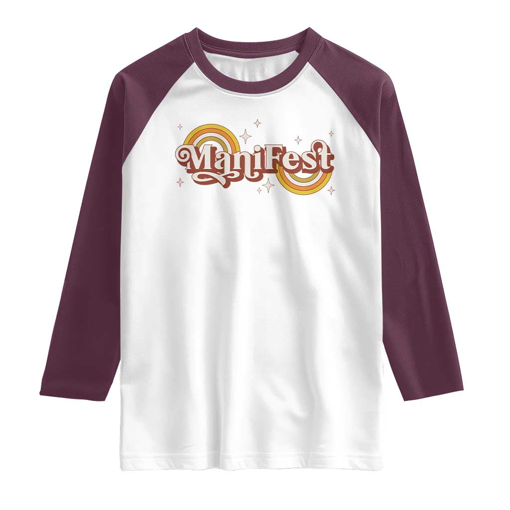 Manifest Raglan Shirt Retro Groovy Rainbow Law Of Attraction