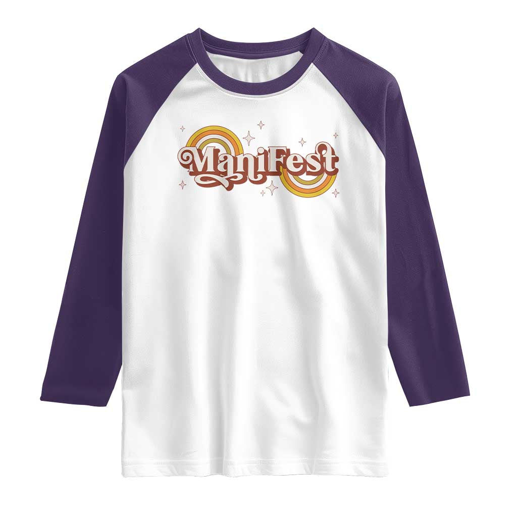 Manifest Raglan Shirt Retro Groovy Rainbow Law Of Attraction