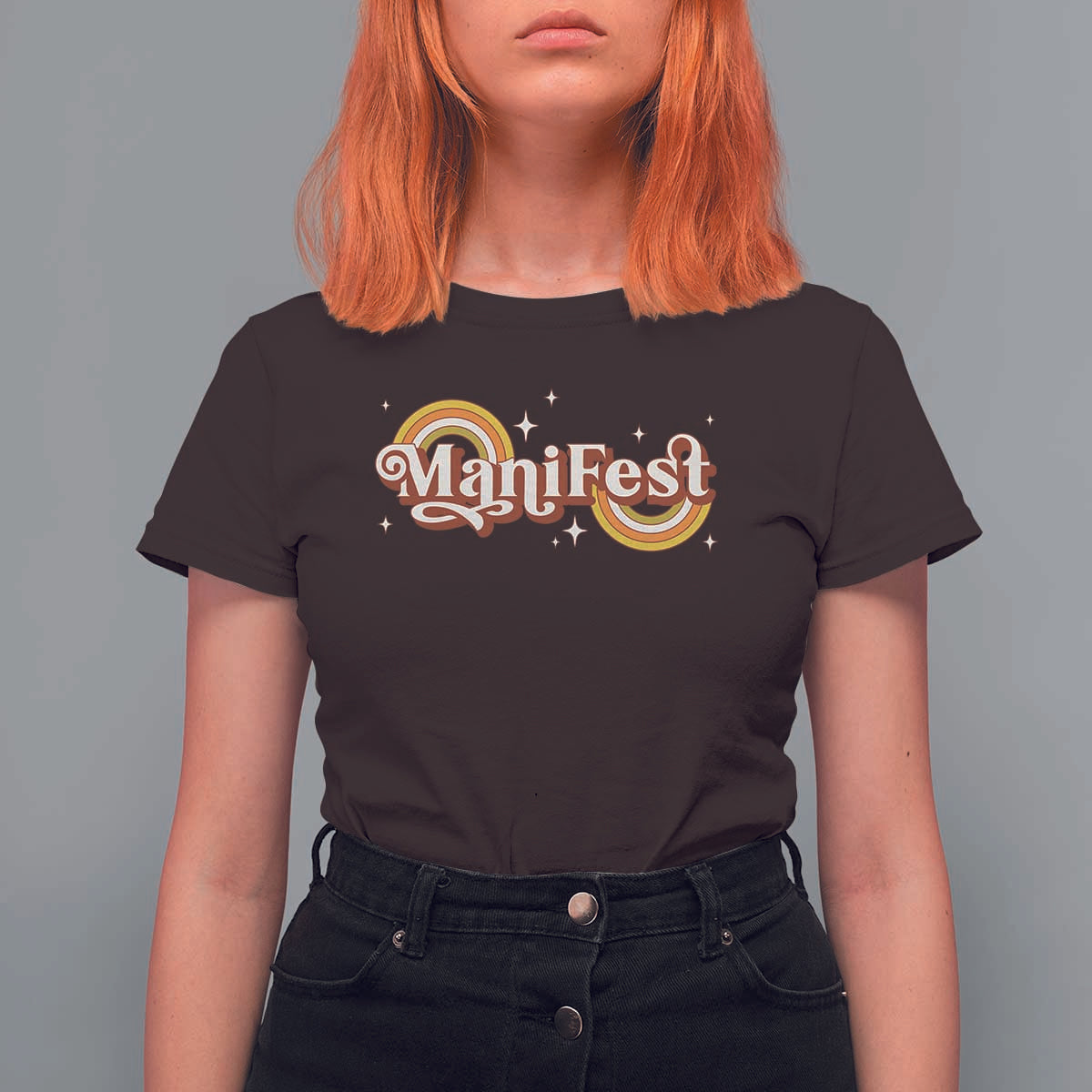 Manifest T Shirt For Women Retro Groovy Rainbow Law Of Attraction