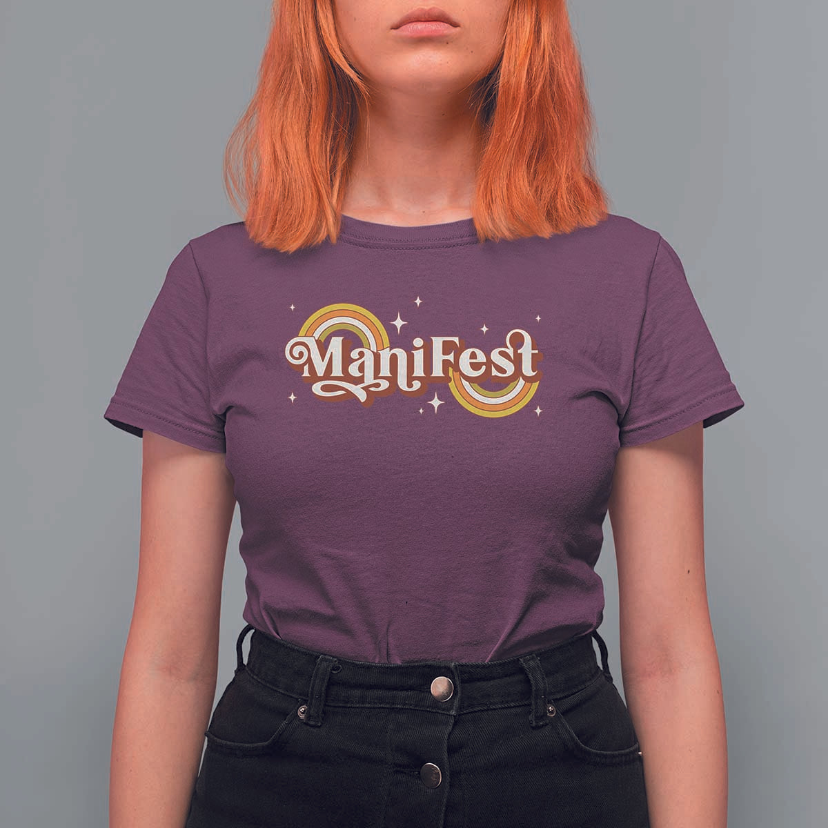 Manifest T Shirt For Women Retro Groovy Rainbow Law Of Attraction