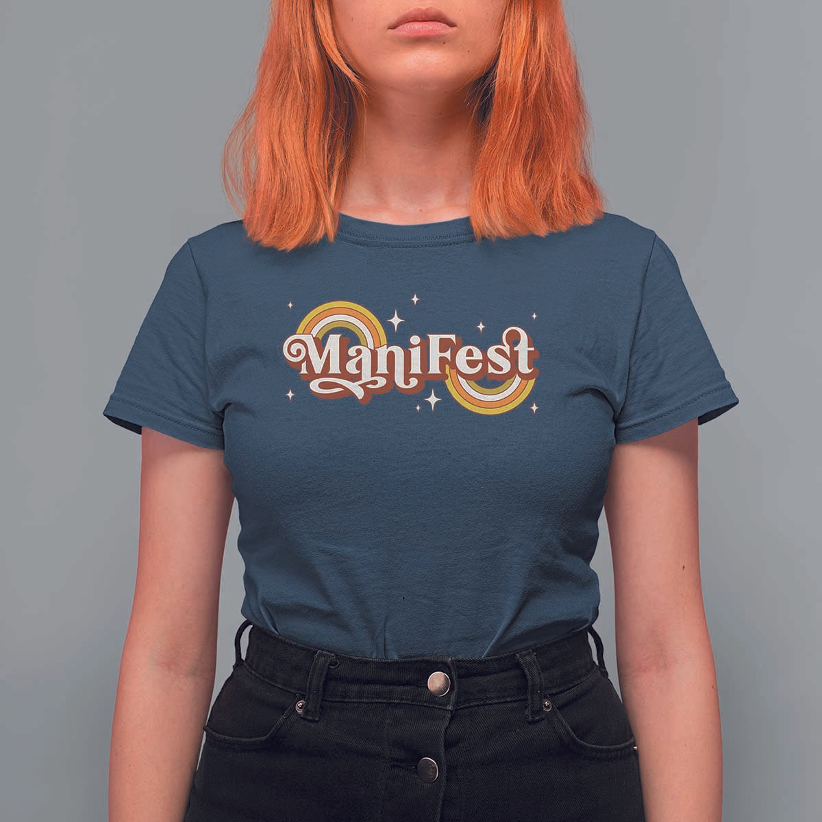 Manifest T Shirt For Women Retro Groovy Rainbow Law Of Attraction