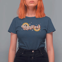 Manifest T Shirt For Women Retro Groovy Rainbow Law Of Attraction