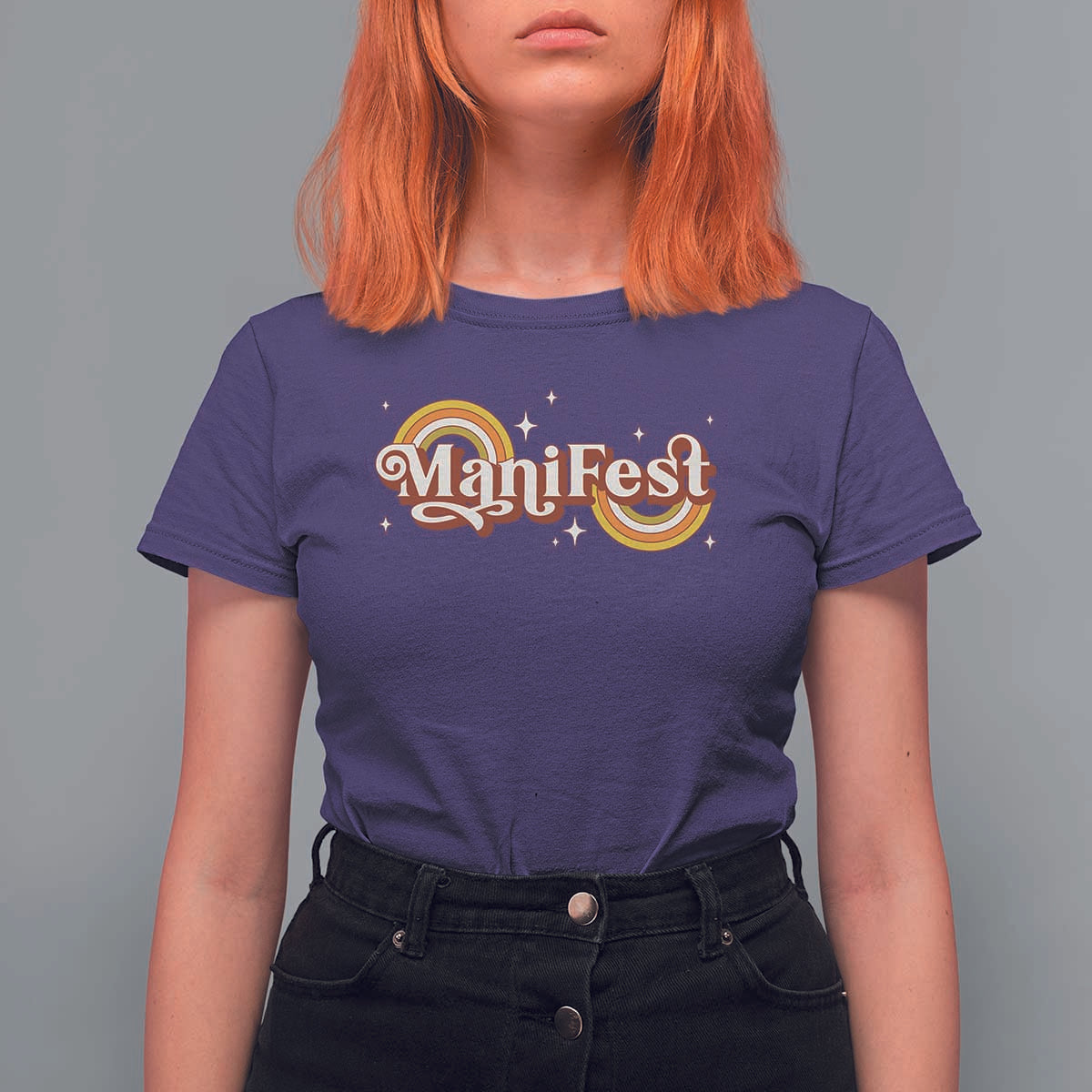 Manifest T Shirt For Women Retro Groovy Rainbow Law Of Attraction