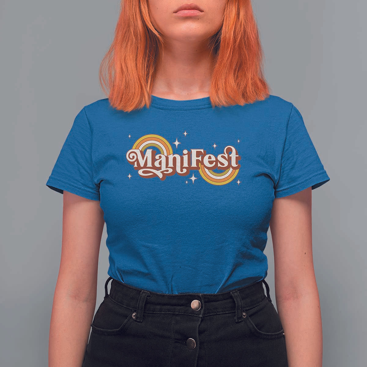 Manifest T Shirt For Women Retro Groovy Rainbow Law Of Attraction