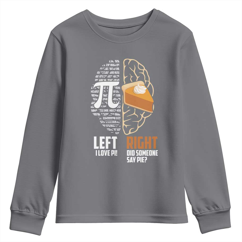 Funny Pi Day Youth Sweatshirt Left Vs Right Brain 3,14 Pie Math Lover