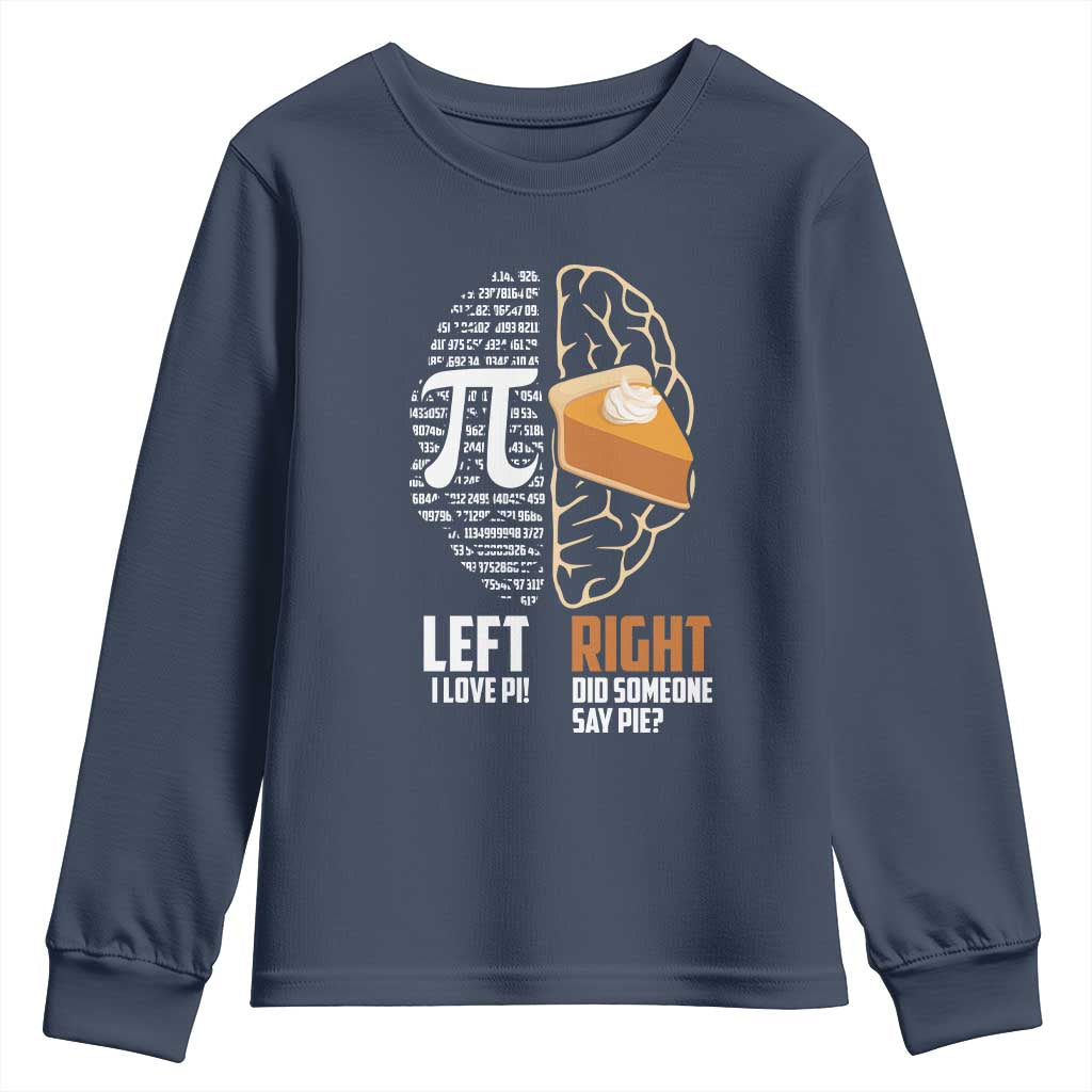 Funny Pi Day Youth Sweatshirt Left Vs Right Brain 3,14 Pie Math Lover