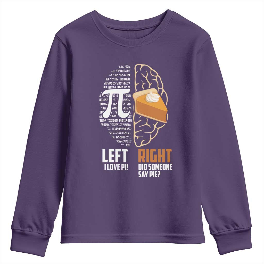 Funny Pi Day Youth Sweatshirt Left Vs Right Brain 3,14 Pie Math Lover