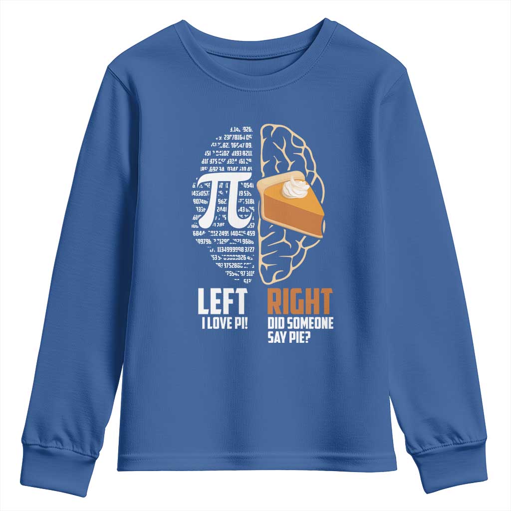 Funny Pi Day Youth Sweatshirt Left Vs Right Brain 3,14 Pie Math Lover