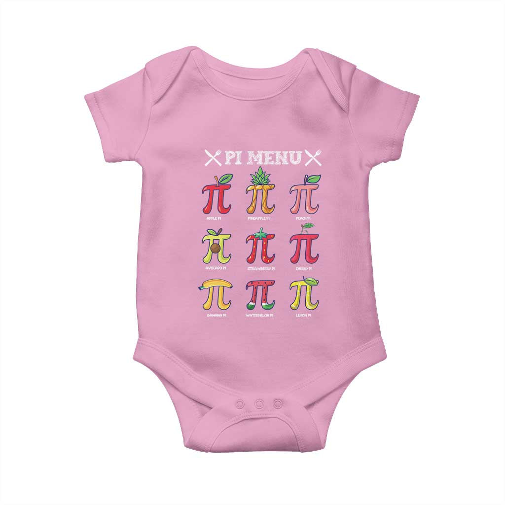 Funny Pi Day Baby Onesie Pi Menu Fruits Pie Math Lover