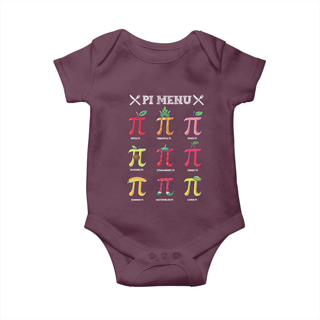 Funny Pi Day Baby Onesie Pi Menu Fruits Pie Math Lover