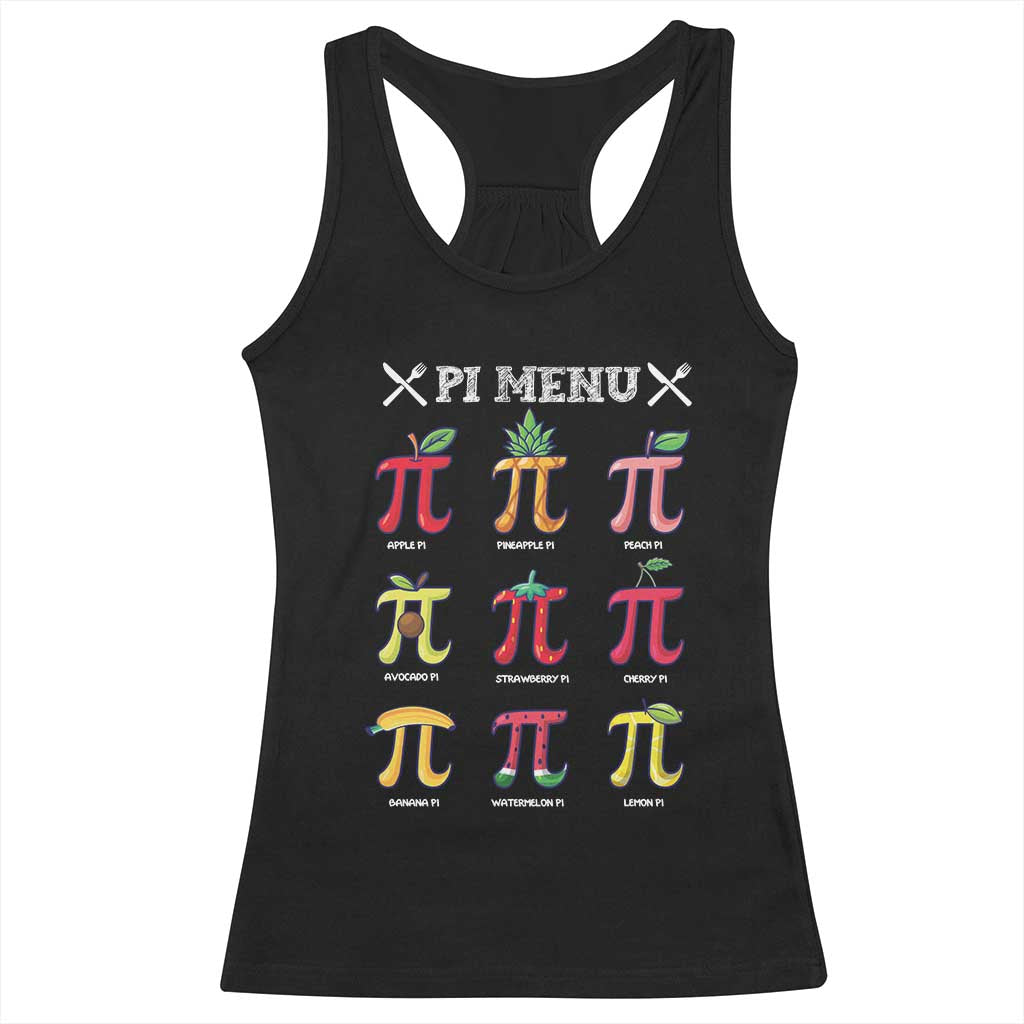 Funny Pi Day Racerback Tank Top Pi Menu Fruits Pie Math Lover