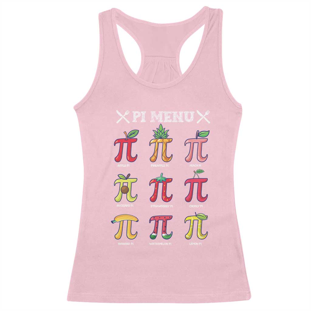 Funny Pi Day Racerback Tank Top Pi Menu Fruits Pie Math Lover