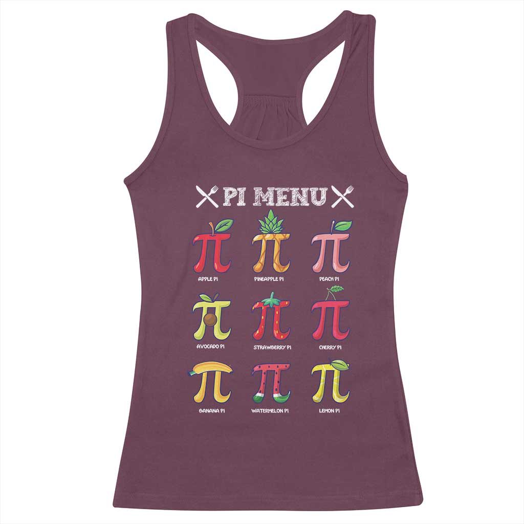Funny Pi Day Racerback Tank Top Pi Menu Fruits Pie Math Lover