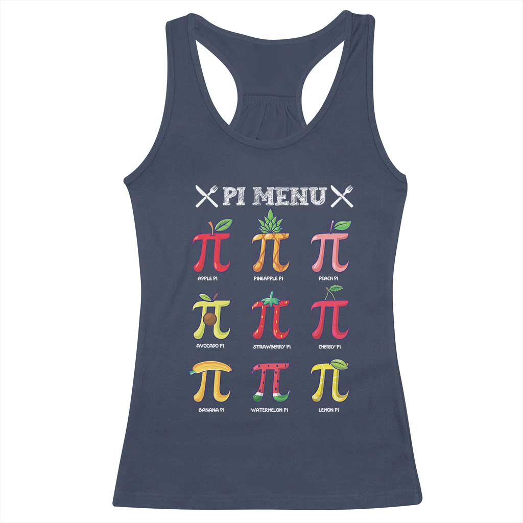 Funny Pi Day Racerback Tank Top Pi Menu Fruits Pie Math Lover