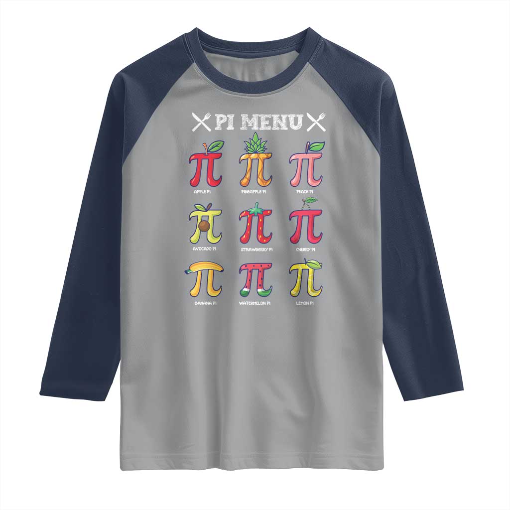 Funny Pi Day Raglan Shirt Pi Menu Fruits Pie Math Lover
