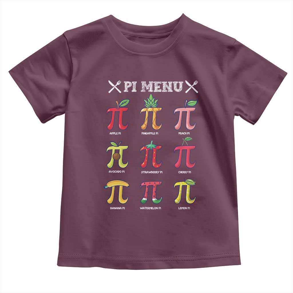 Funny Pi Day Toddler T Shirt Pi Menu Fruits Pie Math Lover