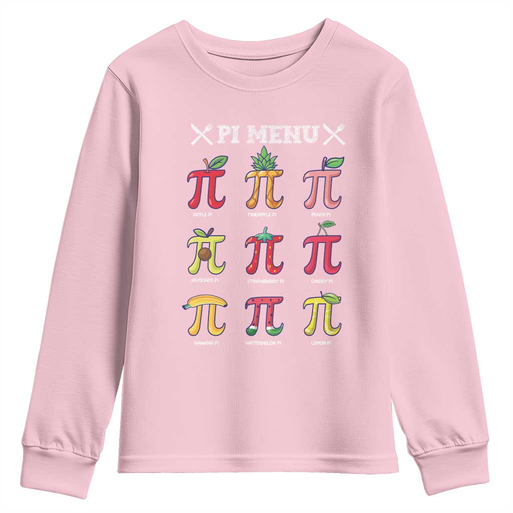 Funny Pi Day Youth Sweatshirt Pi Menu Fruits Pie Math Lover