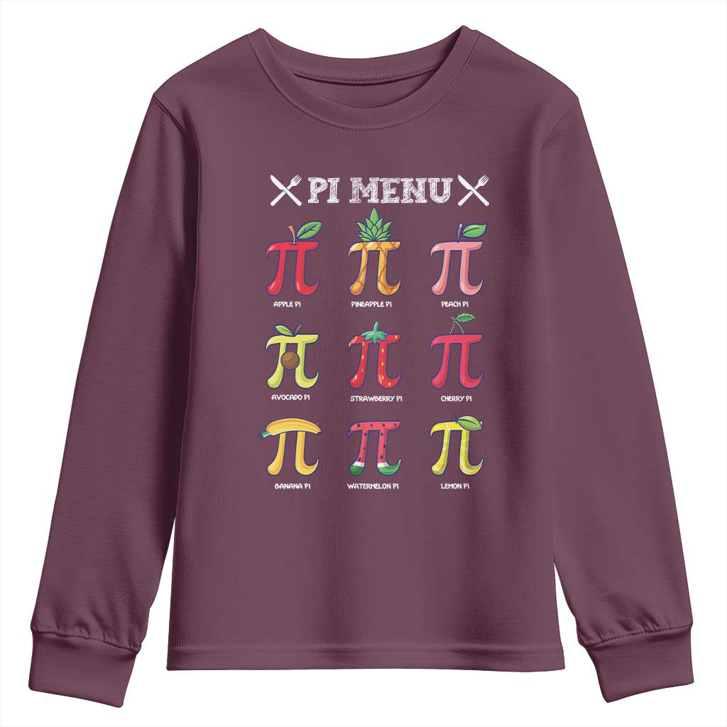 Funny Pi Day Youth Sweatshirt Pi Menu Fruits Pie Math Lover