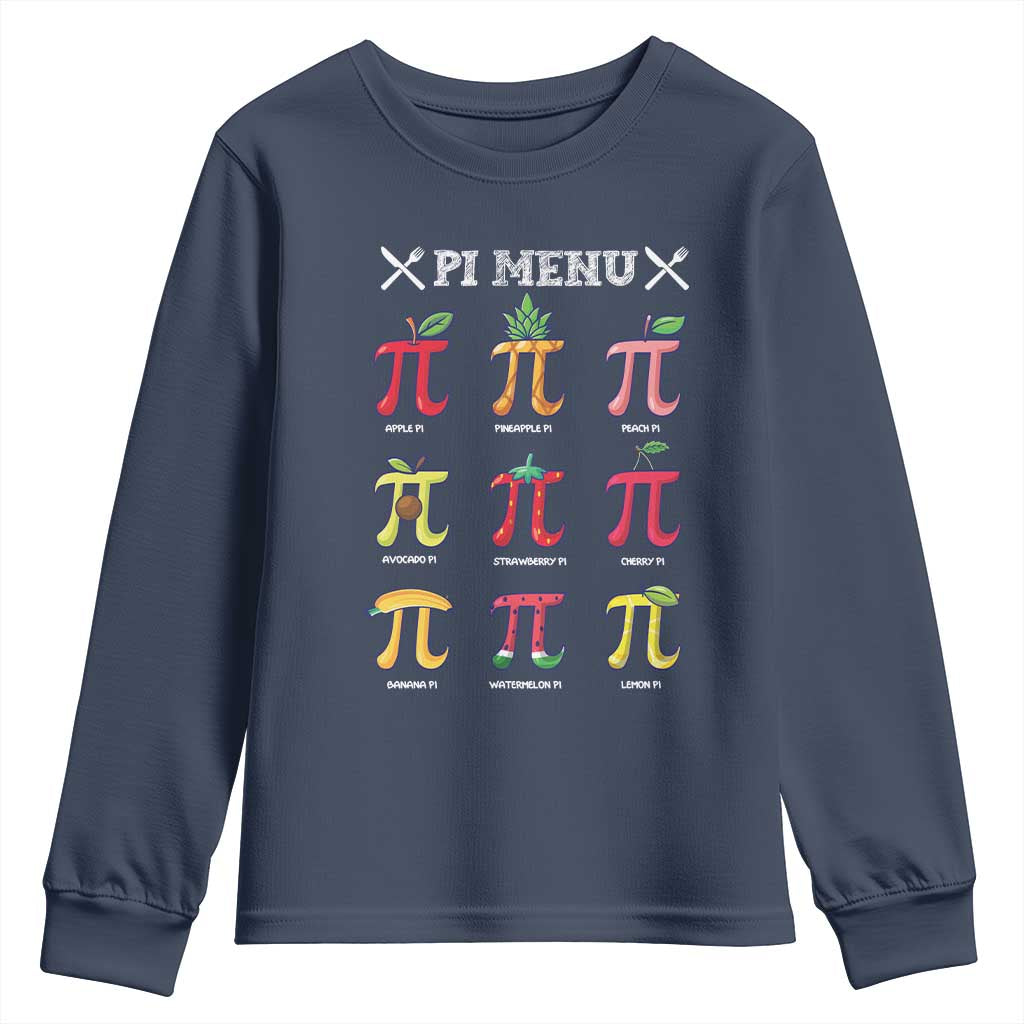 Funny Pi Day Youth Sweatshirt Pi Menu Fruits Pie Math Lover