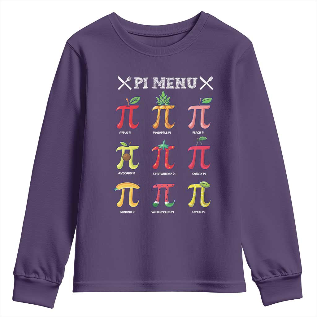 Funny Pi Day Youth Sweatshirt Pi Menu Fruits Pie Math Lover